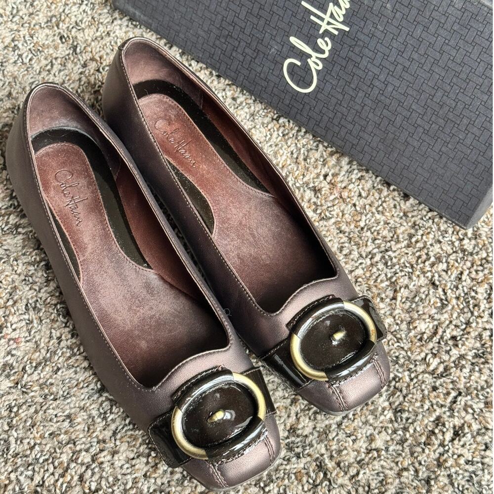 Cole Haan Women’s Bronze Leather Flats Gold Buckle Ballet Shoes Size 7
